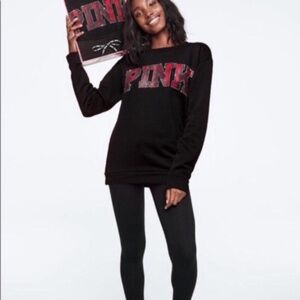 PINK Victoria's Secret Black and Pink Crew Neck Sweater